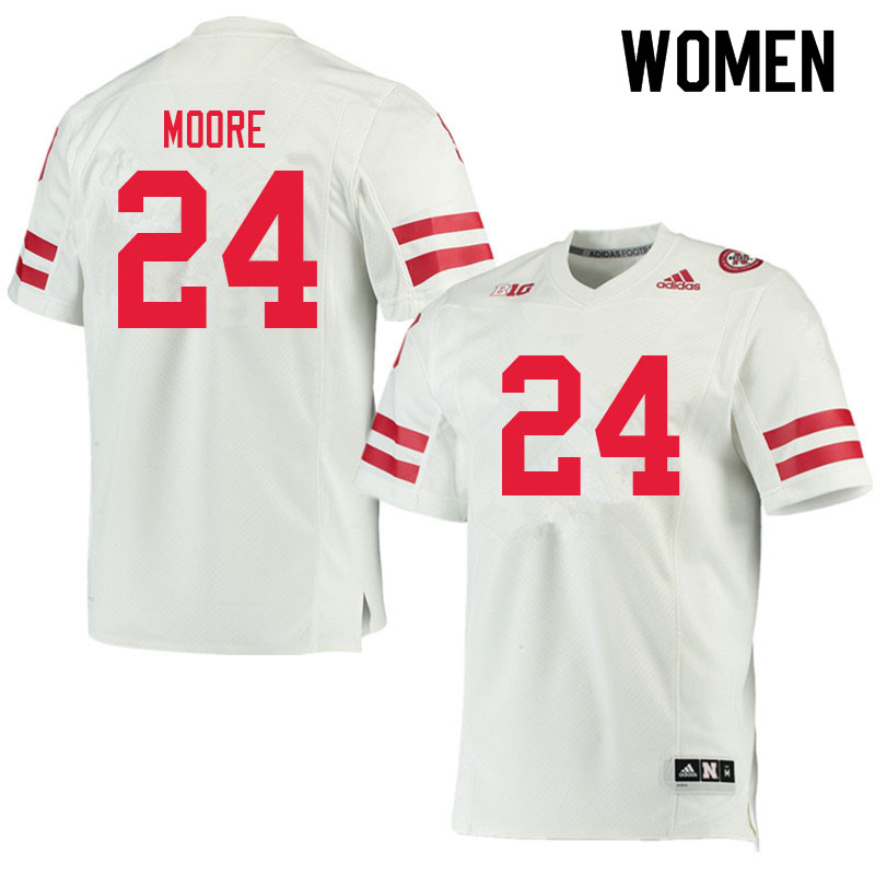 Women #24 Brandon Moore Nebraska Cornhuskers College Football Jerseys Sale-White - Click Image to Close